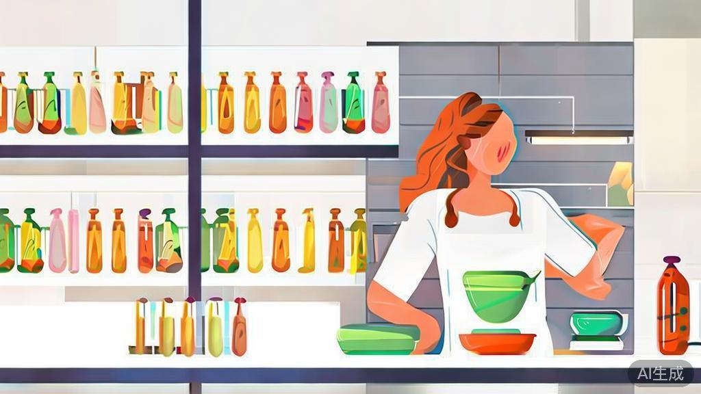 "High-quality illustration of a health drink startup, depicting a female entrepreneur preparing health drinks, minimalist flat design"