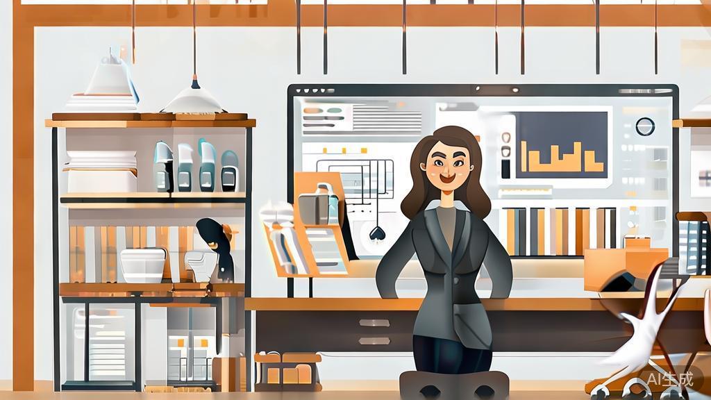 "High-quality illustration of a young female CEO leading a digital marketing team, featuring a collaborative workspace, minimalist flat design"