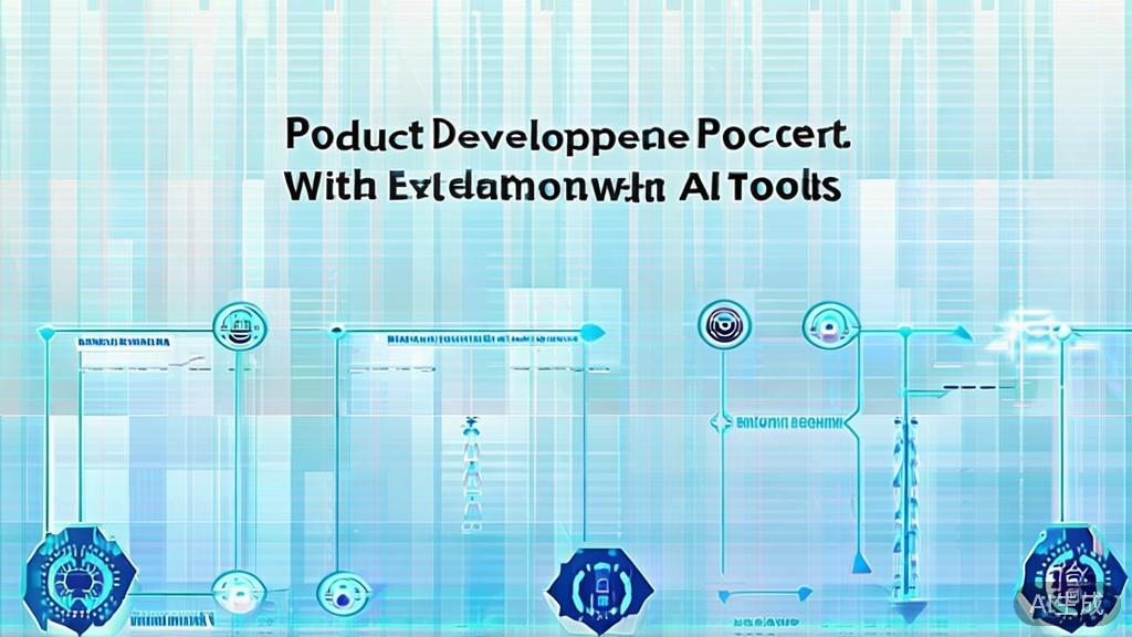 Flat vector illustration of product development process using AI tools, soft blue gradient