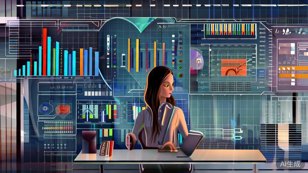 "High-quality business illustration regarding market trends in AI, showing a person analyzing market data and trends"