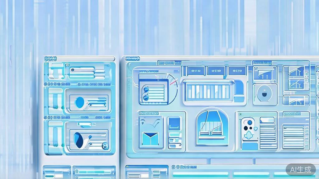 Flat vector illustration of AI tools for entrepreneurship, dashboard style, soft blue gradient