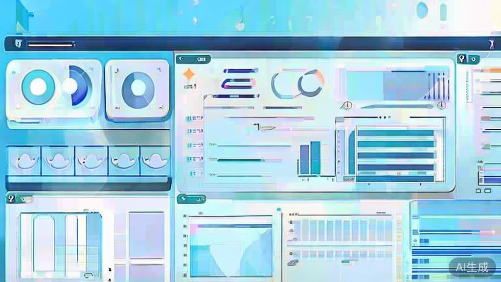 Flat vector illustration of data visualization tools, dashboard style, soft blue gradient