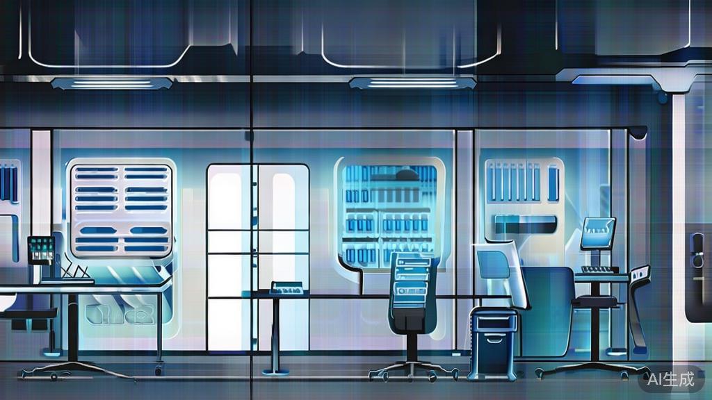 Flat vector illustration of future workplace with AI integration, minimal flat design