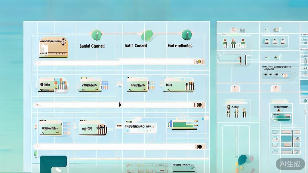 "Flat vector illustration of sales channels for solo entrepreneurs, dashboard style, soft blue gradient"