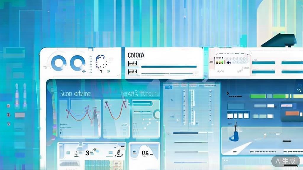Flat vector illustration of a smart home management system, dashboard style, soft blue gradient