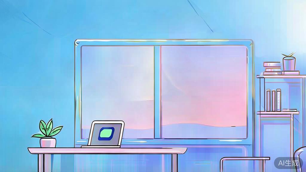 Flat vector illustration of a remote working environment, soft blue gradient