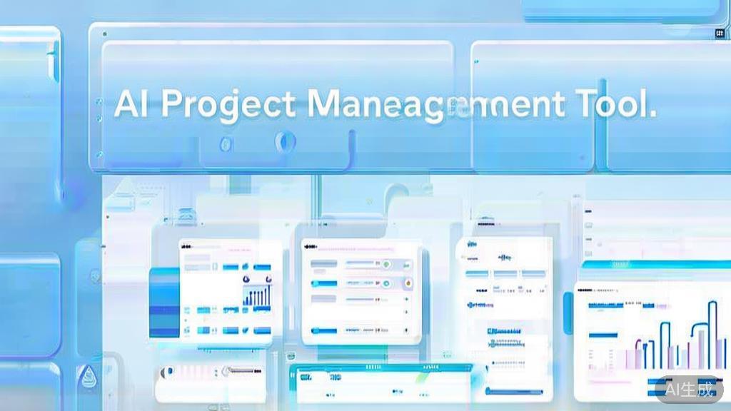 "Flat vector illustration of AI project management tools comparison, dashboard style, soft blue gradient"