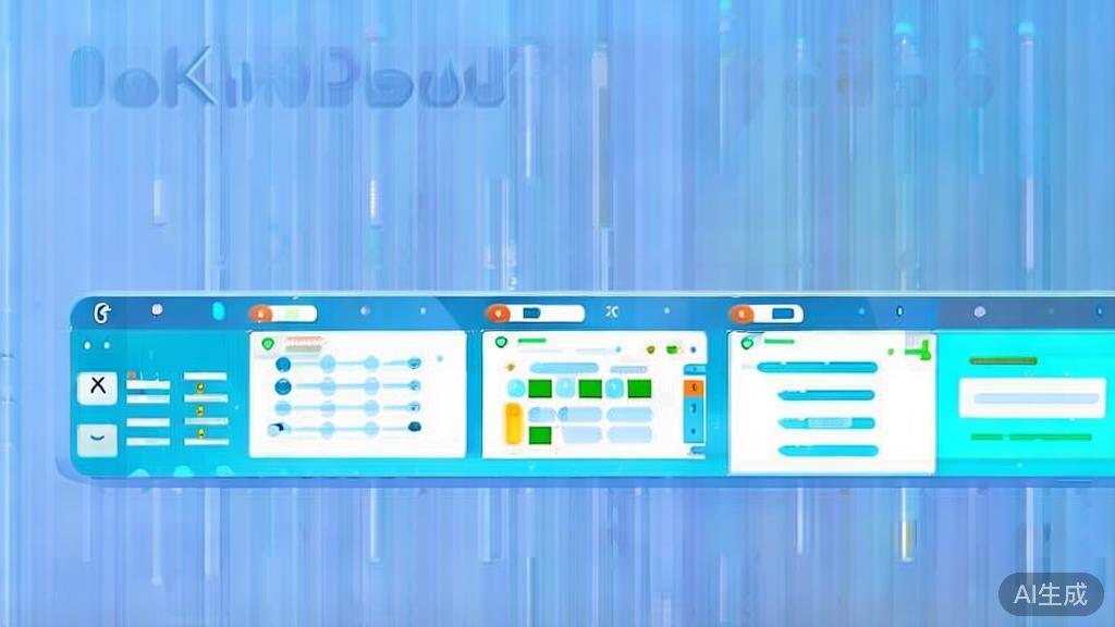 Flat vector illustration of digital workspaces, dashboard style, soft blue gradient