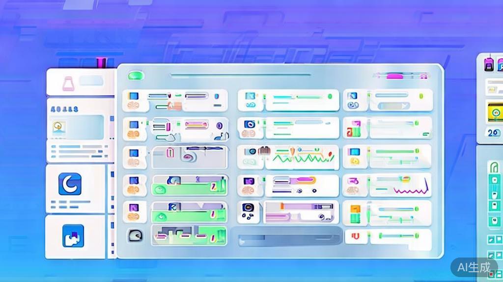 Flat vector illustration of open-source software applications, dashboard style, soft blue gradient