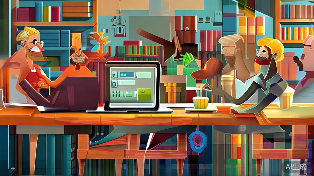 "High-quality illustration of a collaborative community of solo entrepreneurs sharing ideas and supporting each other"
