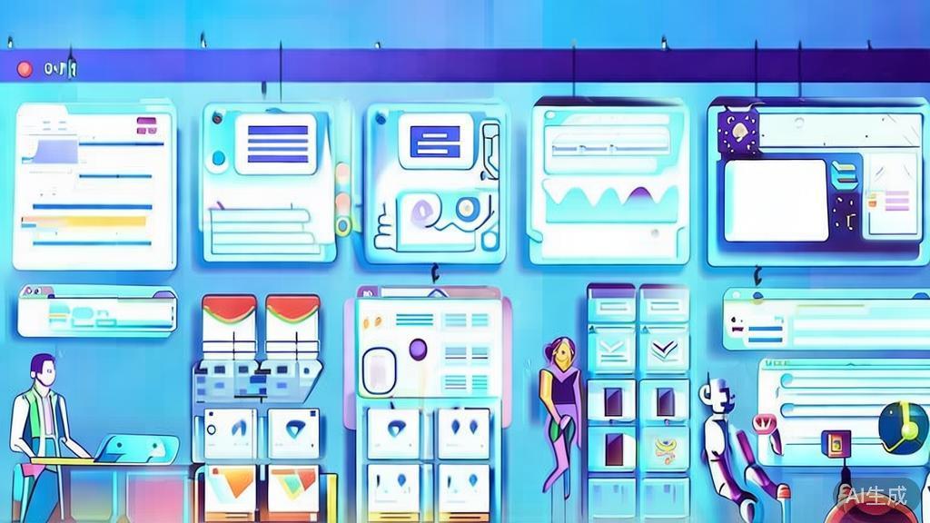 Flat vector illustration of team collaboration in AI startups, dashboard style, soft blue gradient