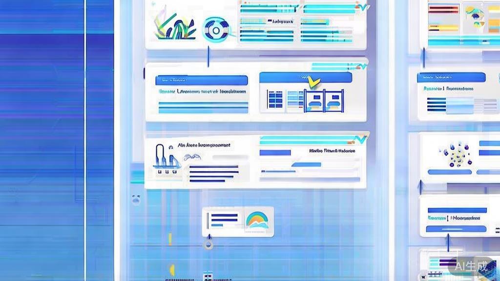 Flat vector illustration of AI applications in retail and healthcare sectors, dashboard style, soft blue gradient