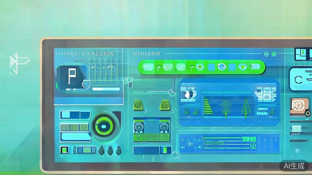 "Flat vector illustration of environmentally friendly technology concept, dashboard style, soft blue gradient"