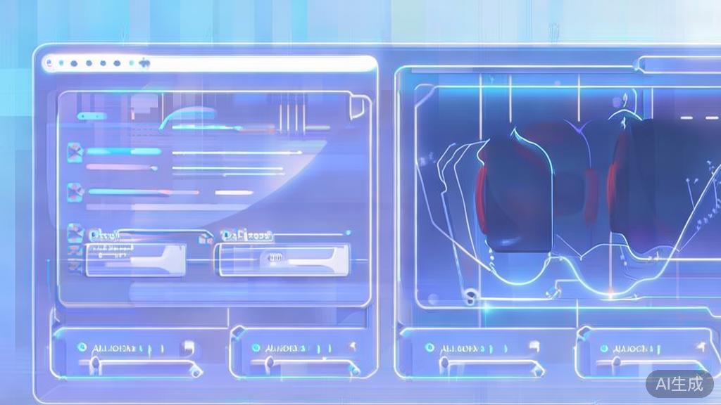 Flat vector illustration of future trends in AI image generation technology, dashboard style, soft blue gradient
