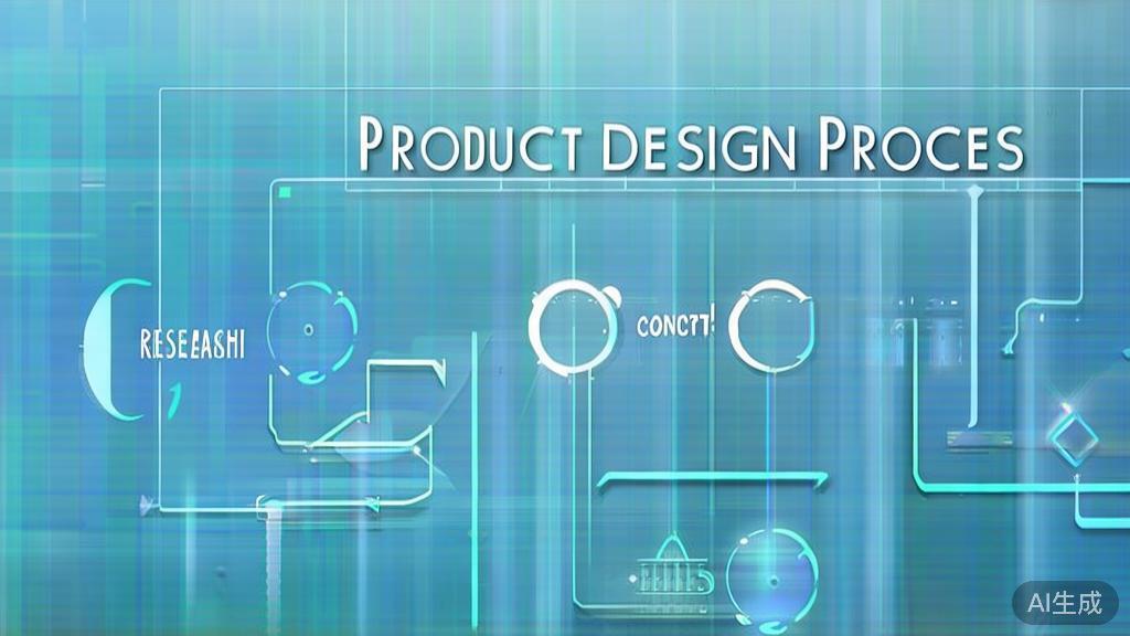 Flat vector illustration of product design process, dashboard style, soft blue gradient