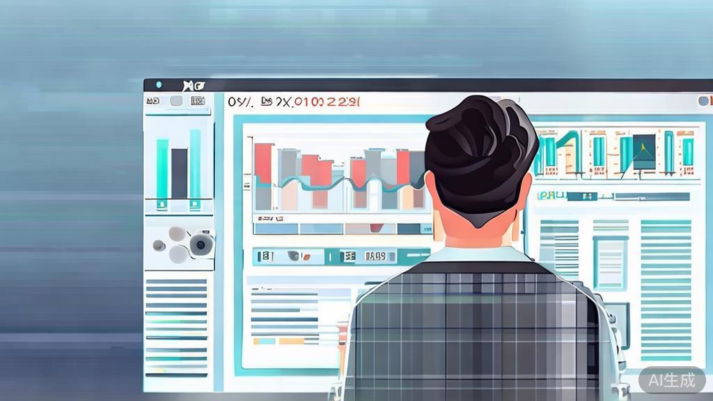 Flat vector illustration of a photographer using software to analyze EXIF data, high-quality business illustration regarding photography management tools