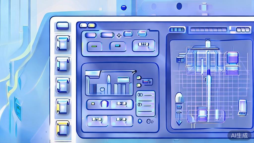 Flat vector illustration of AI drawing technology, dashboard style, soft blue gradient