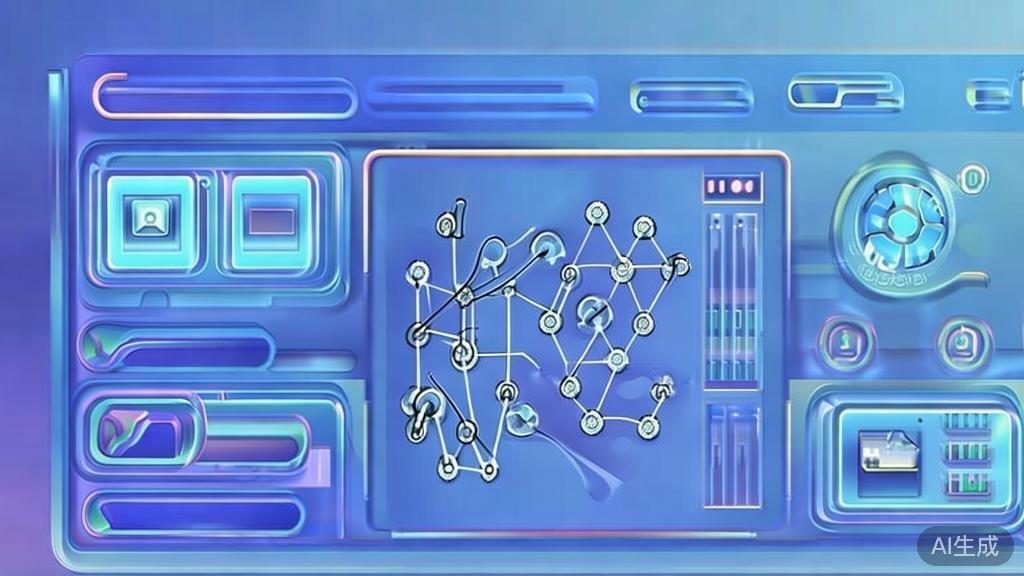 Flat vector illustration of deep learning algorithms in image generation, dashboard style, soft blue gradient