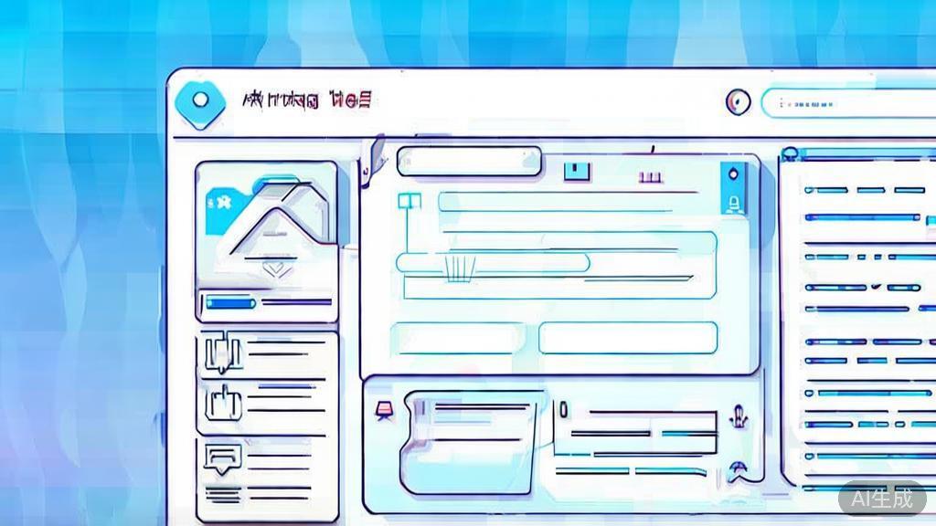 Flat vector illustration of AI writing tool features, dashboard style, soft blue gradient