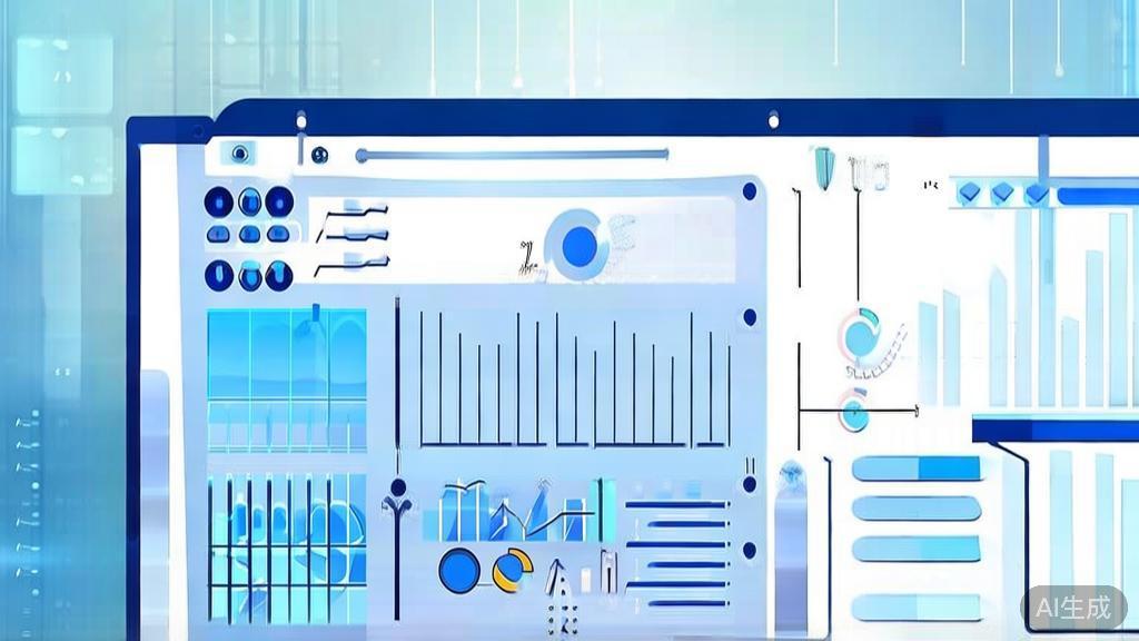 Flat vector illustration of data analysis for business strategies, dashboard style, soft blue gradient