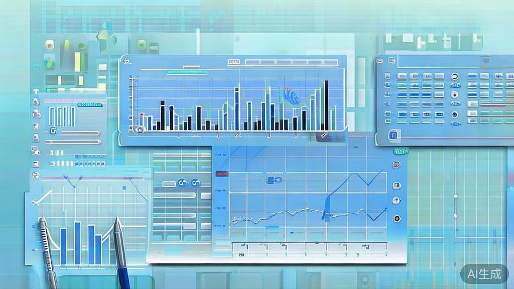 "Flat vector illustration of financial management in entrepreneurship, dashboard style, soft blue gradient"