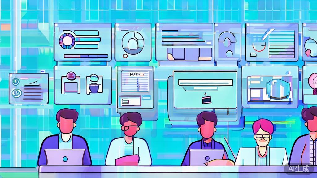 Flat vector illustration of a diverse startup team collaborating, dashboard style, soft blue gradient