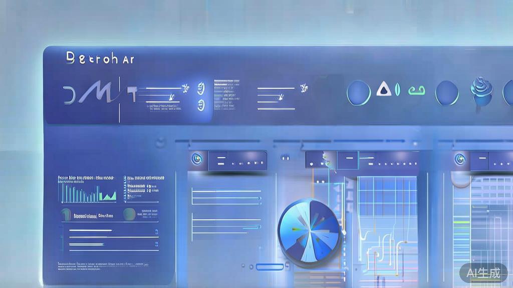 "Flat vector illustration of ethical AI concepts, dashboard style, soft blue gradient"