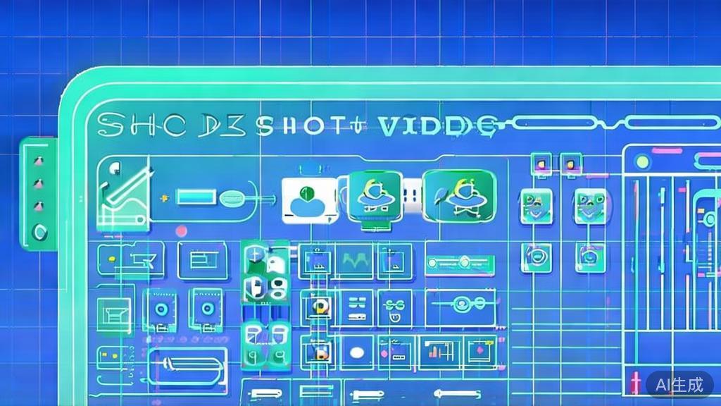 "Flat vector illustration of future trends in short video industry, dashboard style, soft blue gradient"