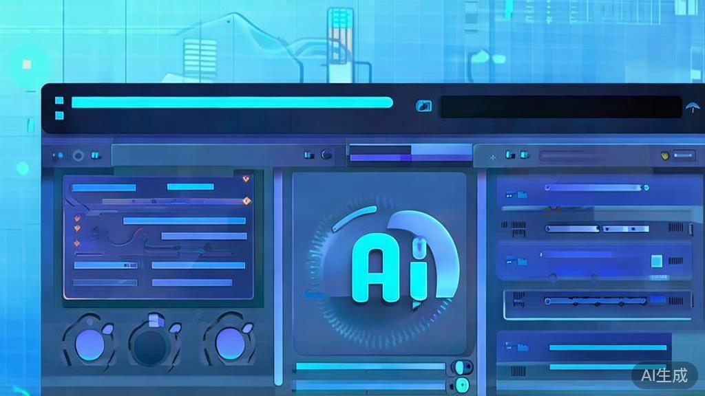 Flat vector illustration of artificial intelligence product development, dashboard style, soft blue gradient