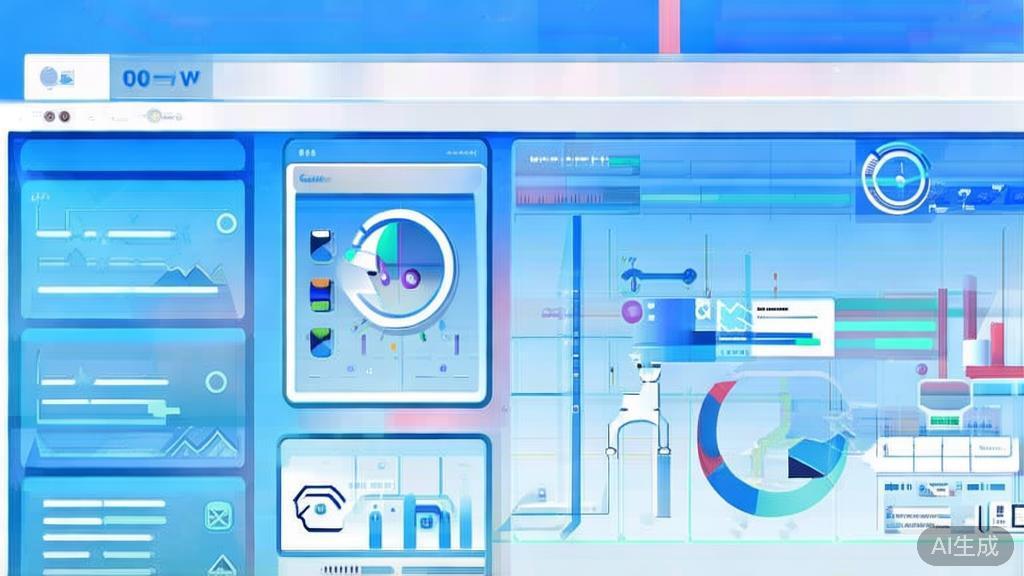 Flat vector illustration of identifying AI business opportunities, dashboard style, soft blue gradient
