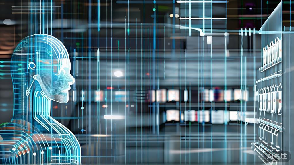 "High-quality illustration of AI monitoring retail shelves, showing technology in smart retail"