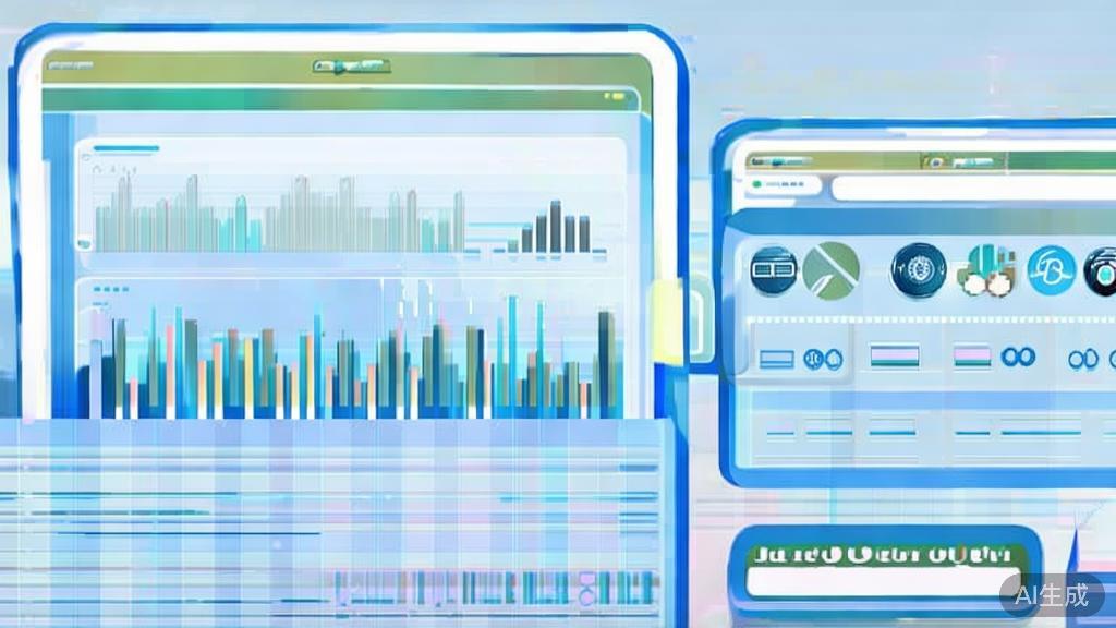 Flat vector illustration of AI tools for data analysis, dashboard style, soft blue gradient