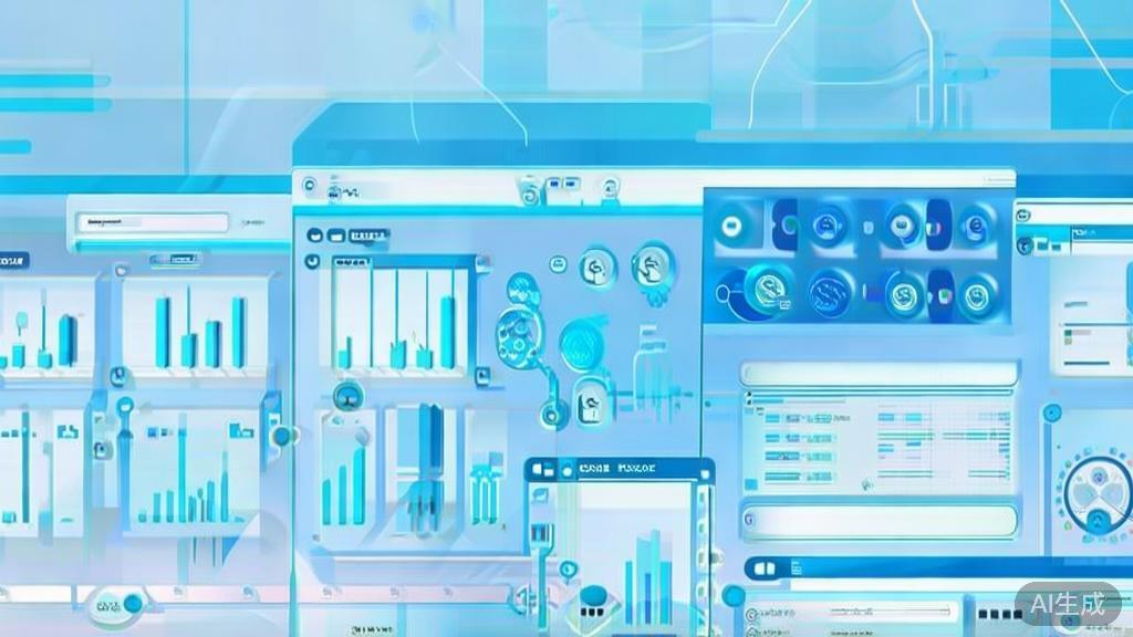 Flat vector illustration of smart supply chain management, dashboard style, soft blue gradient