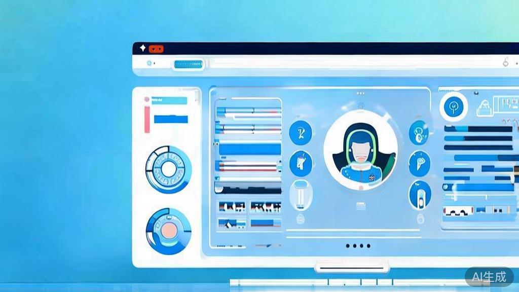 Flat vector illustration of AI-assisted product development, dashboard style, soft blue gradient