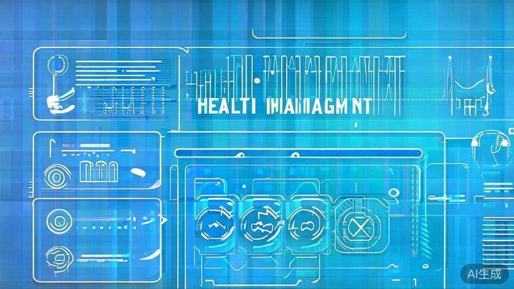 Flat vector illustration of personalized health management using AI, dashboard style, soft blue gradient