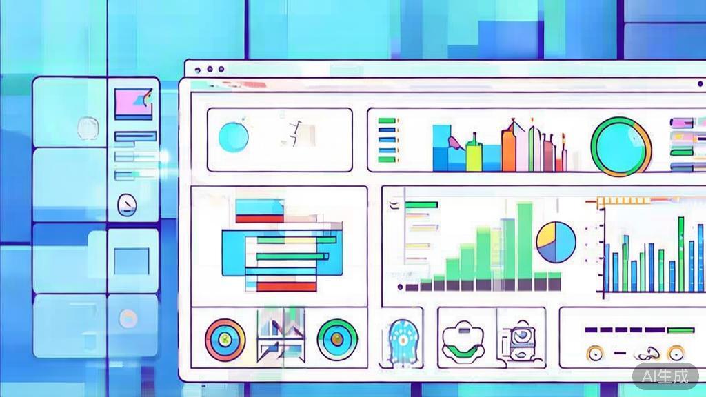 Flat vector illustration of data analysis in video content, dashboard style, soft blue gradient