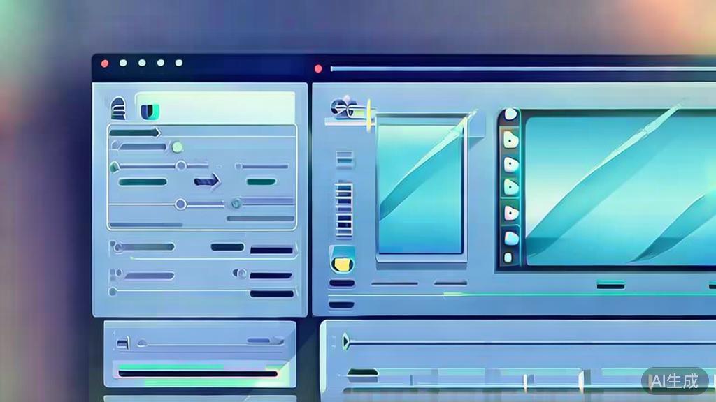 Flat vector illustration of a video editing dashboard, dashboard style, soft blue gradient
