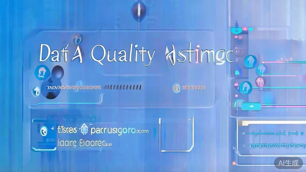 Flat vector illustration of data quality assurance, dashboard style, soft blue gradient