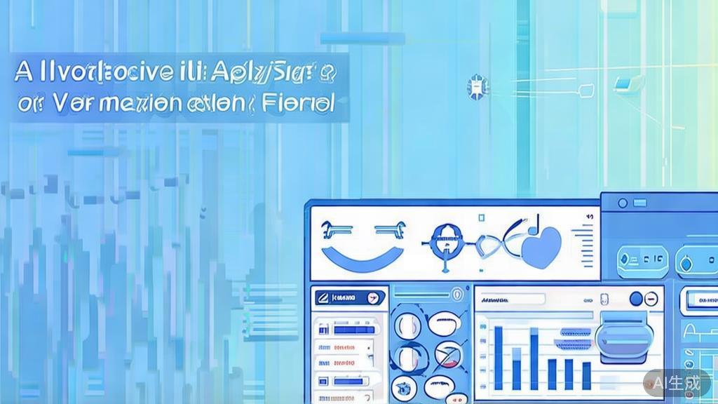 Flat vector illustration of AI在医疗行业的应用, dashboard style, soft blue gradient