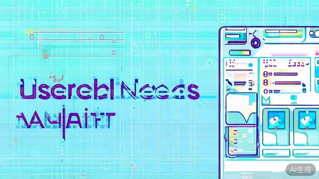 Flat vector illustration of user needs analysis in AI painting, dashboard style, soft blue gradient