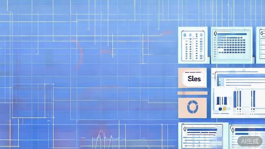 Flat vector illustration of sales forecasting, dashboard style, soft blue gradient