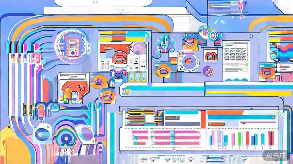 "Graphical representation of team collaboration and AI analytics in project management, modern flat vector style"