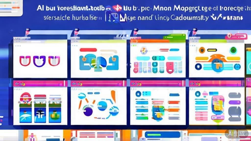 "Flat vector illustration of various AI project management tools, showcasing features and benefits"