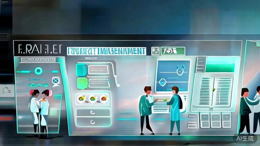 High-quality business illustration regarding future of AI project management tools, minimal flat design