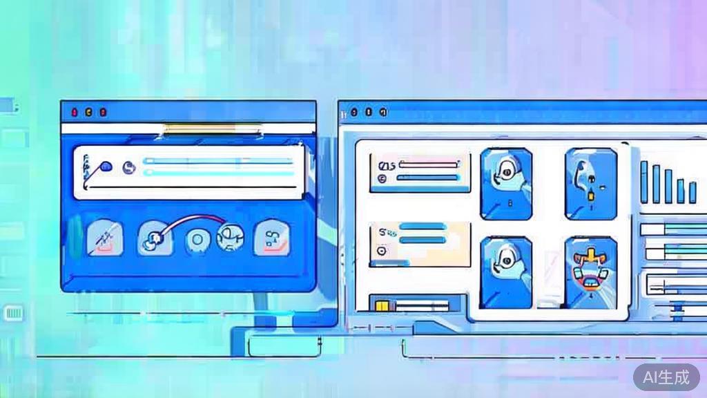 Flat vector illustration of AI in marketing strategies, dashboard style, soft blue gradient