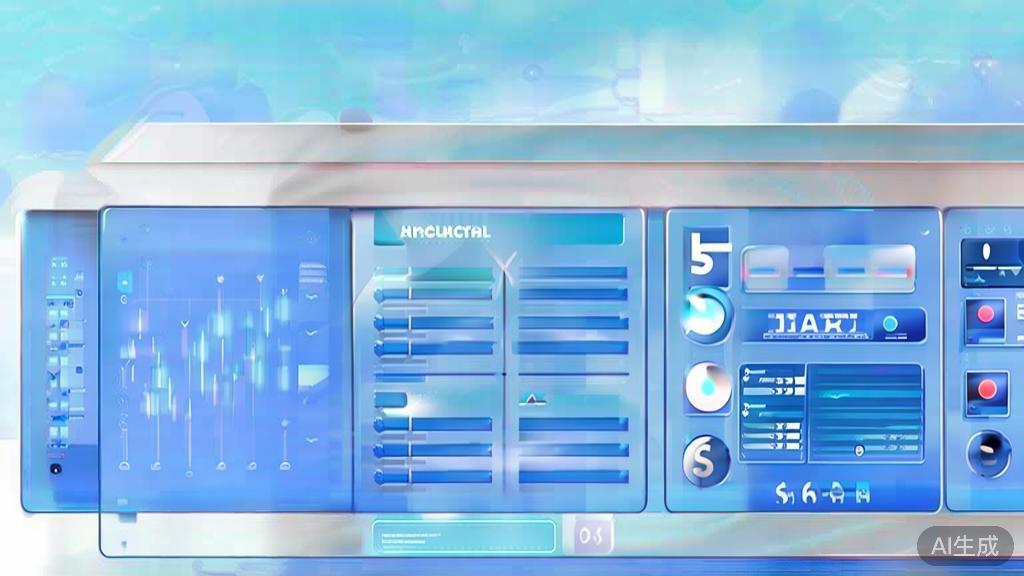 "Flat vector illustration of Financial AI Applications, dashboard style, soft blue gradient"