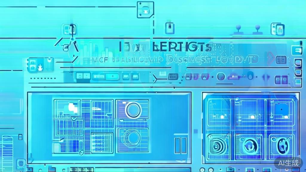 "Flat vector illustration of Future Trends in AI, dashboard style, soft blue gradient"