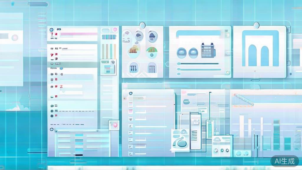 Flat vector illustration of project management tools, dashboard style, soft blue gradient