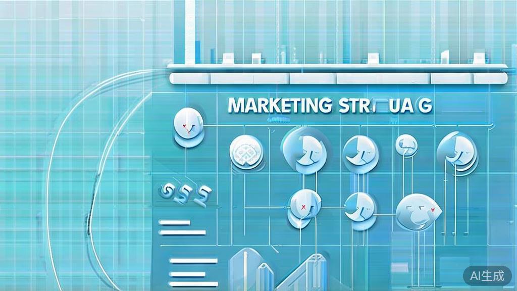 Flat vector illustration of marketing strategies for startups, dashboard style, soft blue gradient