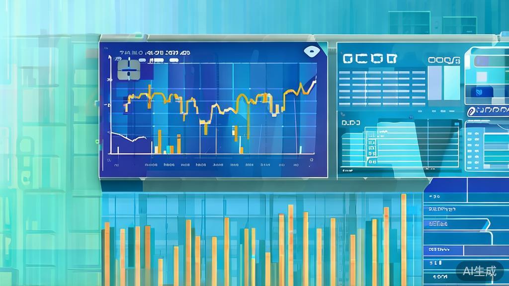"Flat vector illustration of dynamic market trends analysis, dashboard style, soft blue gradient"